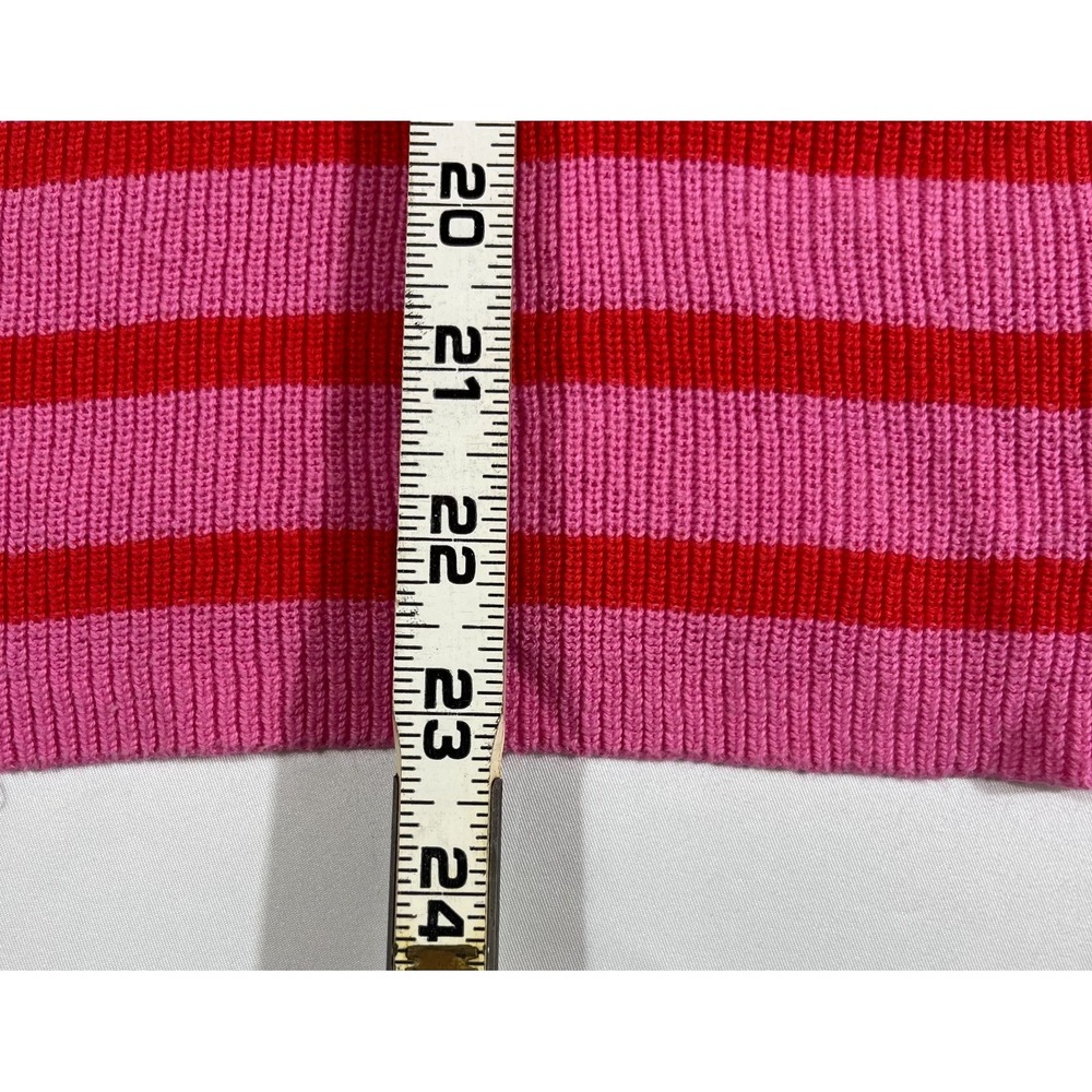 Loft Sweater Womens Medium M Pink Red Striped Cotton Knit V-Neck Pullover Slouch - Picture 8 of 8